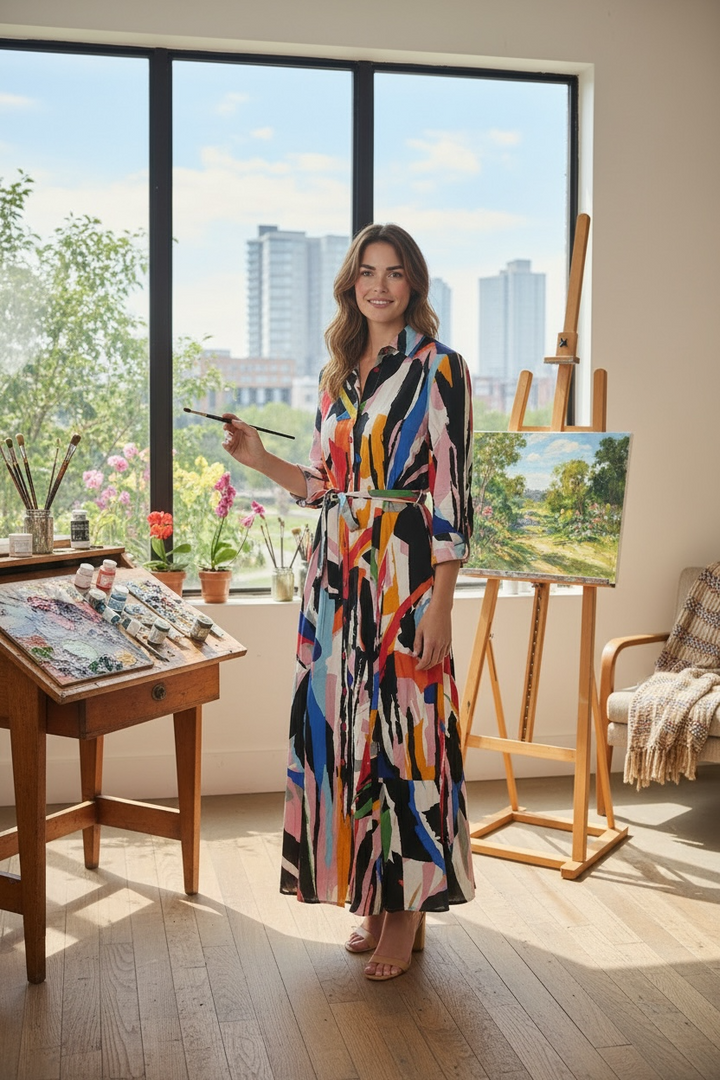 Abstract Print Maxi Dress - by PURE
