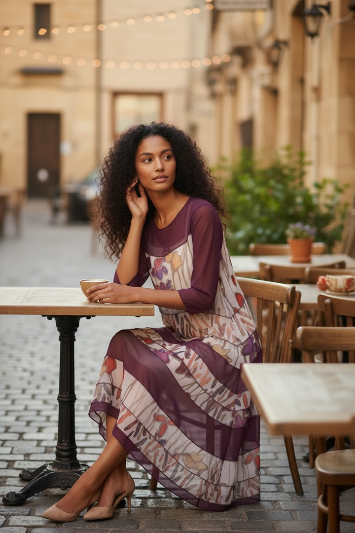 Mauve Abstract Mesh Dress - by Kozan