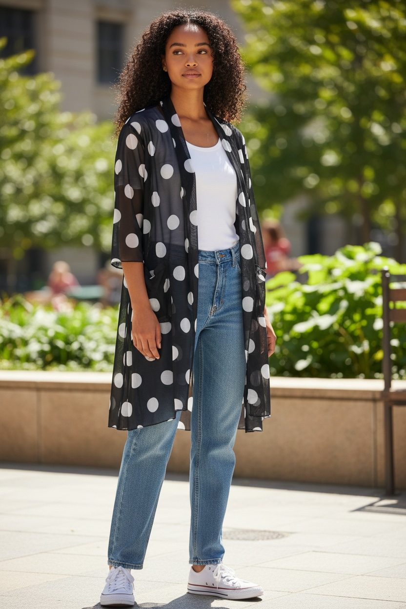 Black & White Polka Dot Mesh Cardigan - by Kozan