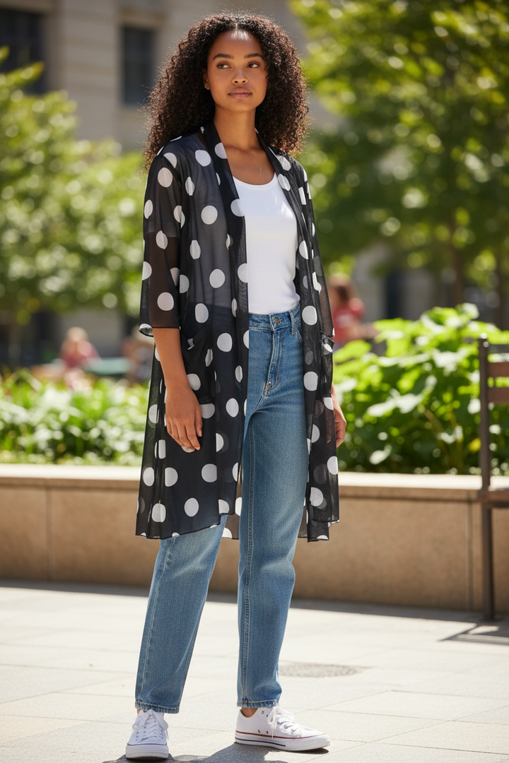 Black & White Polka Dot Mesh Cardigan - by Kozan