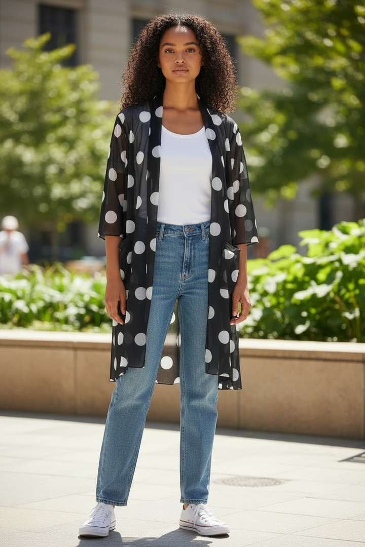 Black & White Polka Dot Mesh Cardigan - by Kozan
