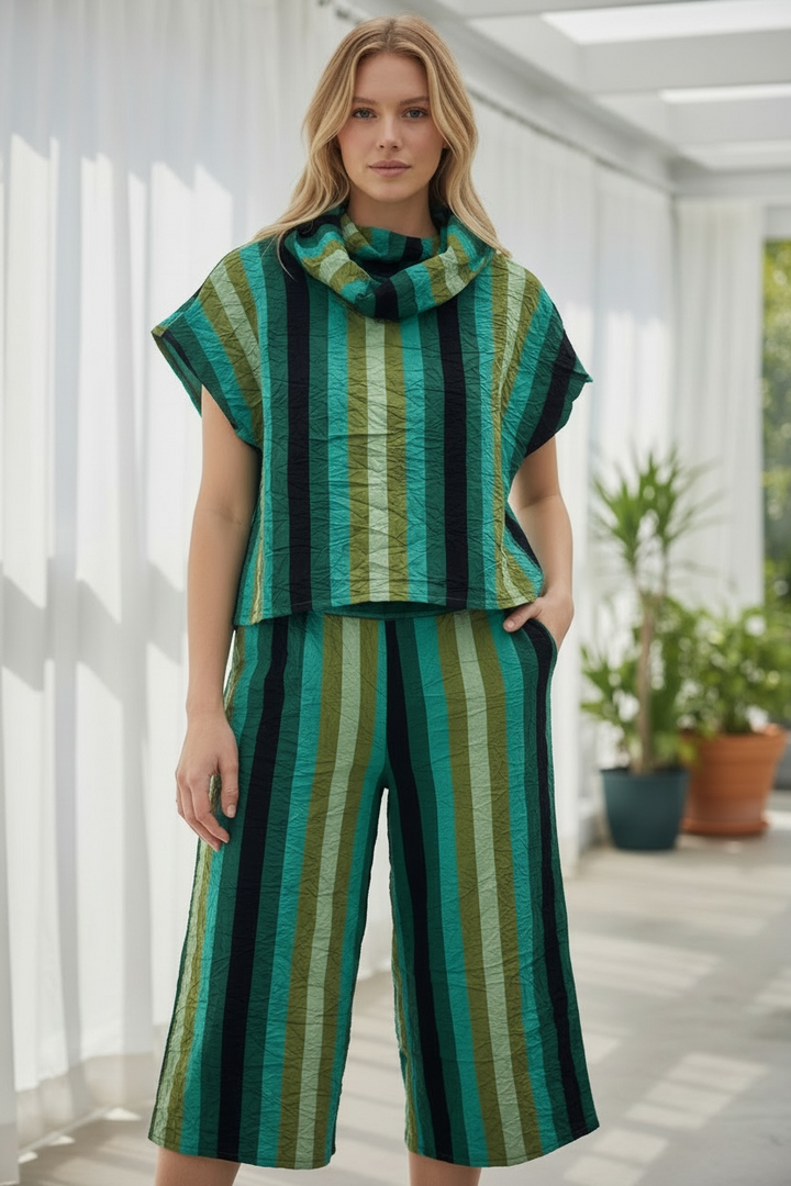 Green Striped Crinkle Top - by Kozan