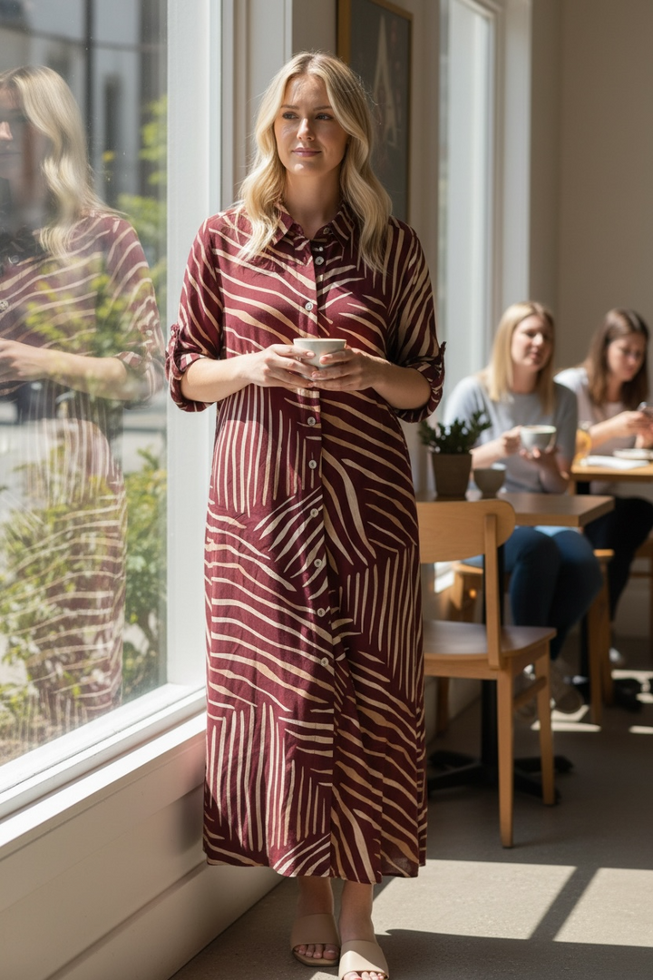 Burgundy/Cream Shirt Dress - by Valentina’s