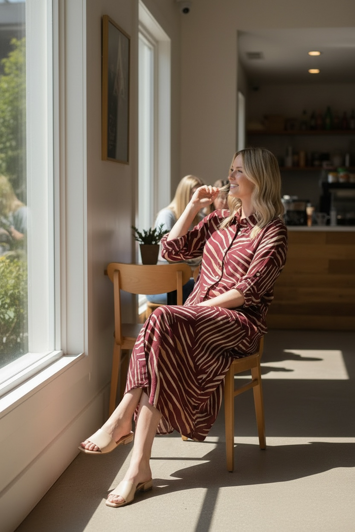 Burgundy/Cream Shirt Dress - by Valentina’s