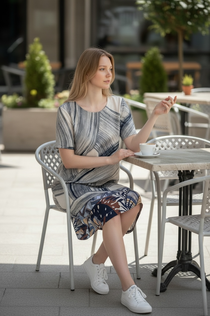 Blue Abstract Linen Dress - by Valentina’s