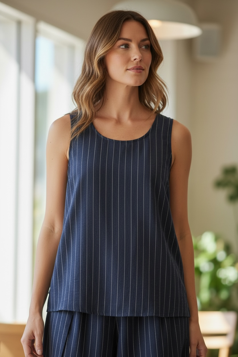 Navy Striped Shell Top - by PURE