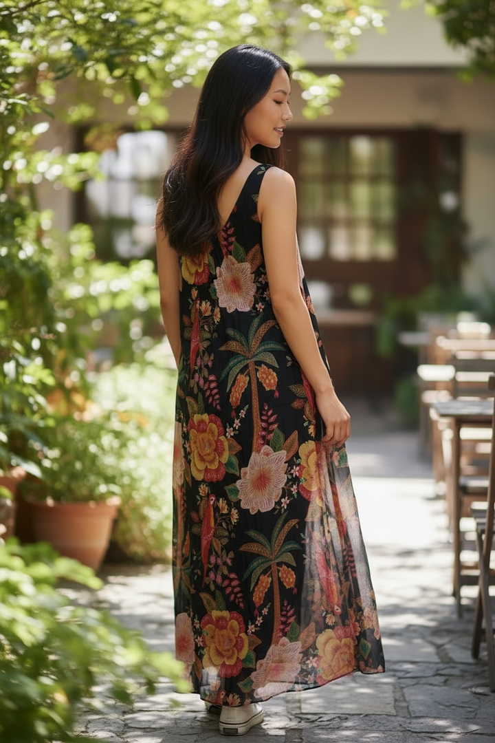 Black Tropical Silk Dress - by Eternelle