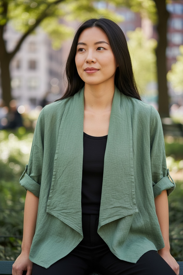 Green Linen Drape Jacket - by Eternelle