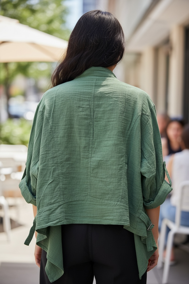 Green Linen Drape Jacket - by Eternelle