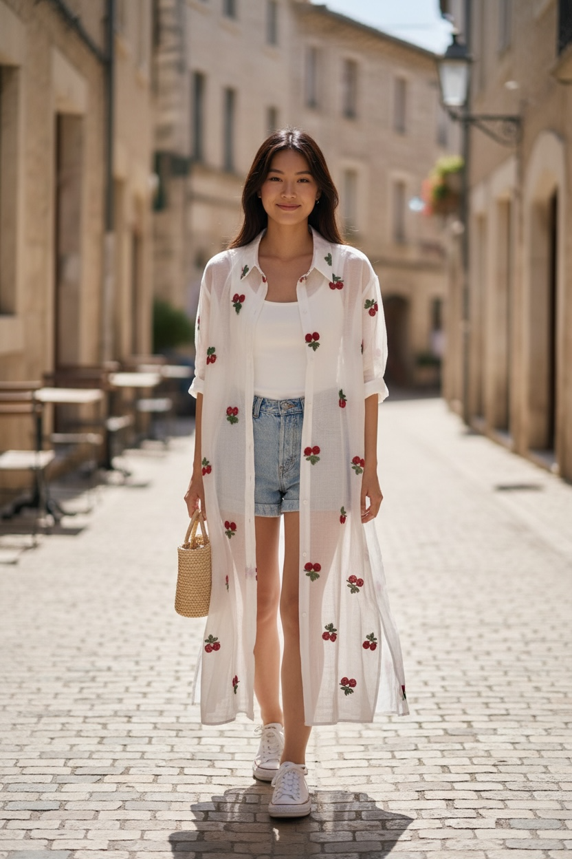 Cherry Bomb Pearl Sheer Maxi Blouse - by Eternelle