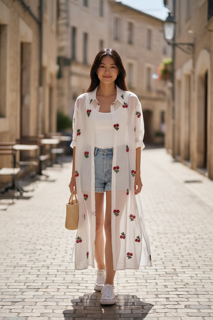 Cherry Bomb Pearl Sheer Maxi Blouse - by Eternelle