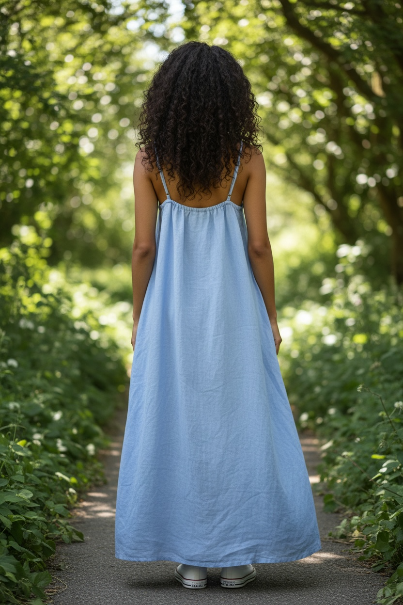 Sky Blue Linen Maxi Dress - by DS Athens