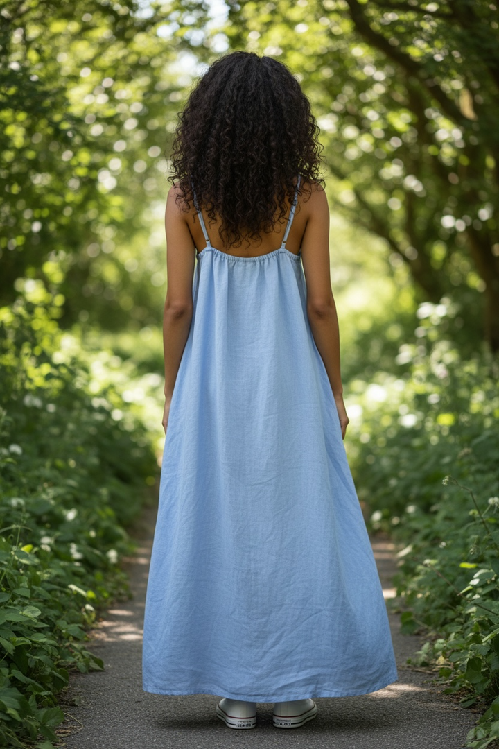Sky Blue Linen Maxi Dress - by DS Athens