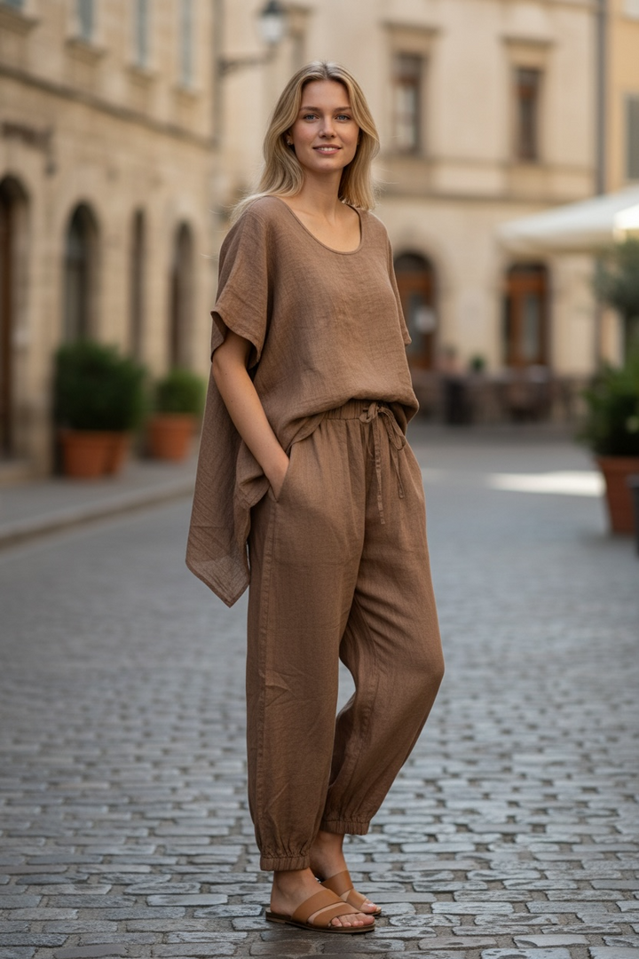 Caramel Linen Barrel Pants - by DS Athens