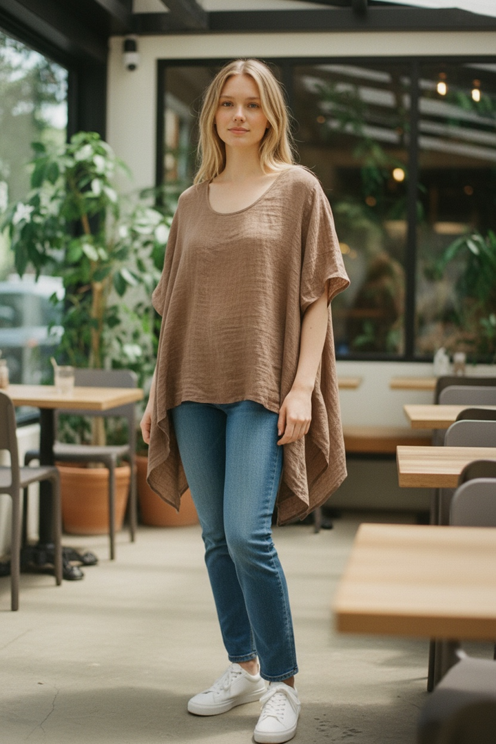 Caramel Linen Gauze Tunic Top - by DS Athens