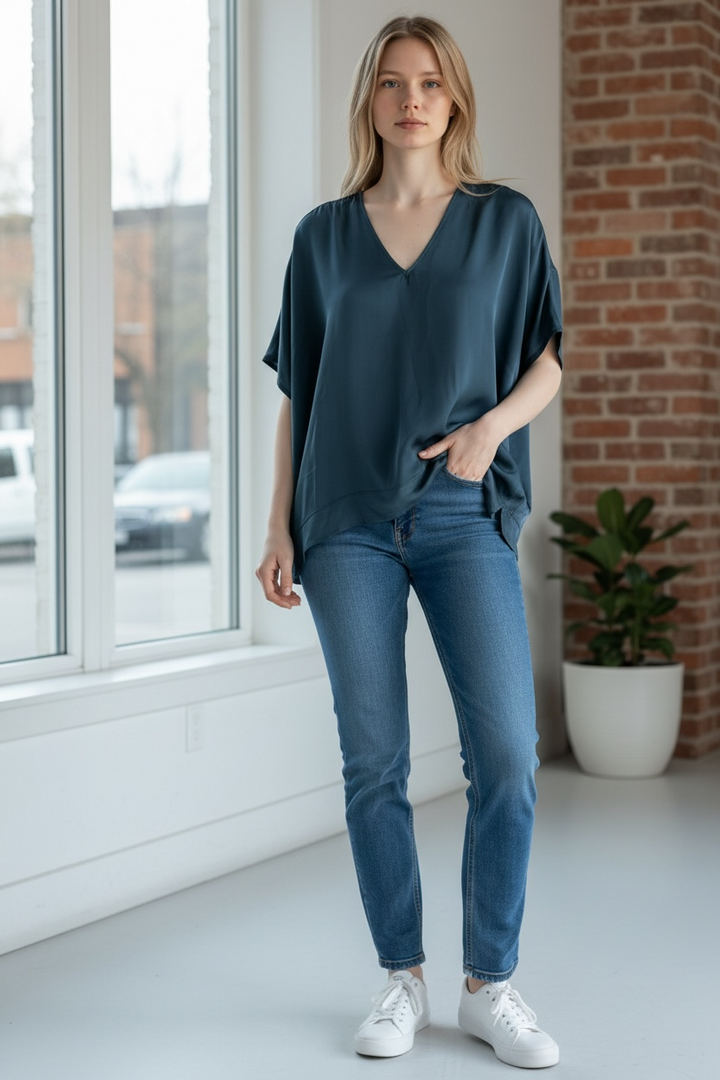 Space Blue Satiny Top - by DS Athens