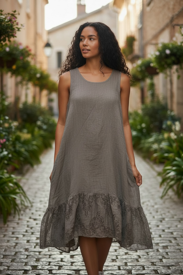 Taupe Linen & Lace Dress - by Amorosa