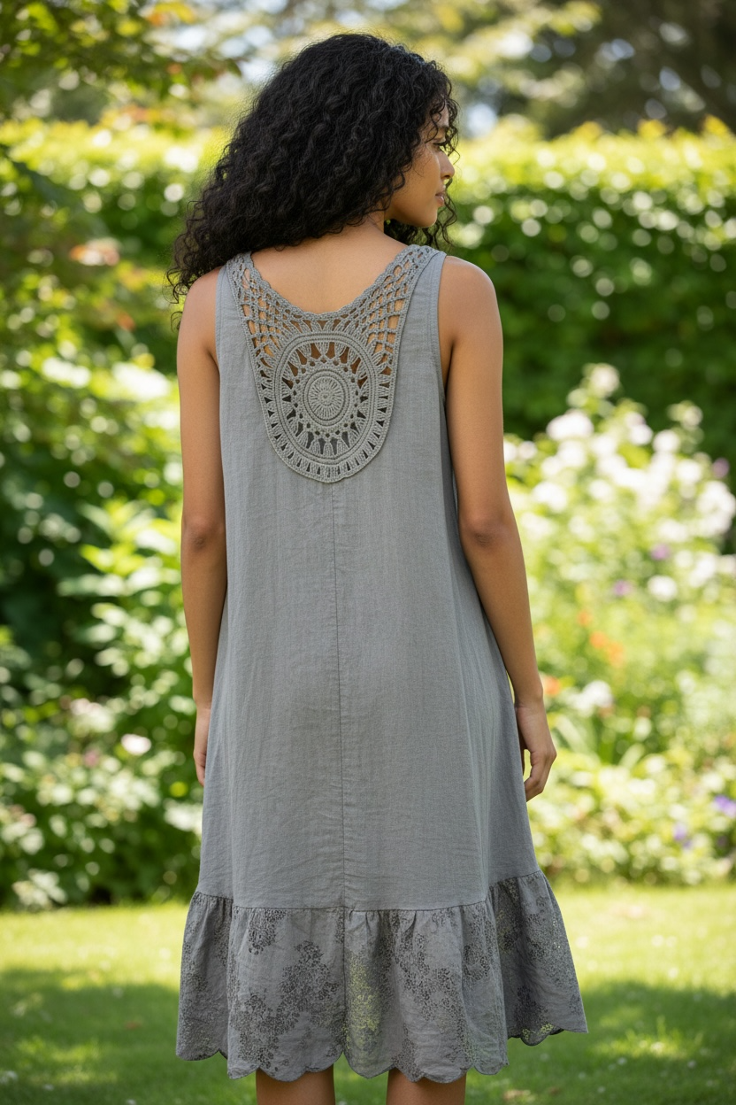 Taupe Linen & Lace Dress - by Amorosa