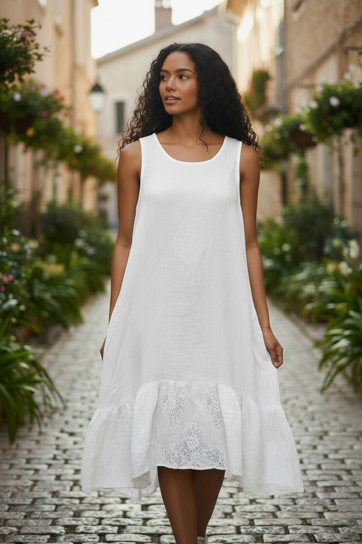 White Linen & Lace Dress - by Amorosa