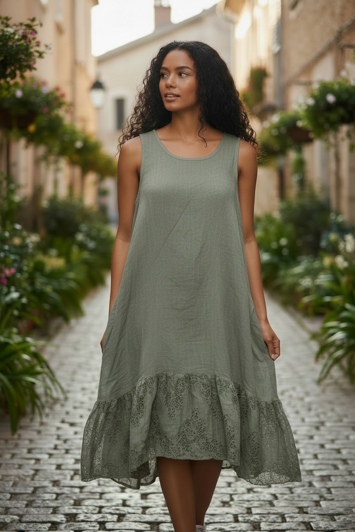 Sage Green Linen & Lace Dress - by Amorosa