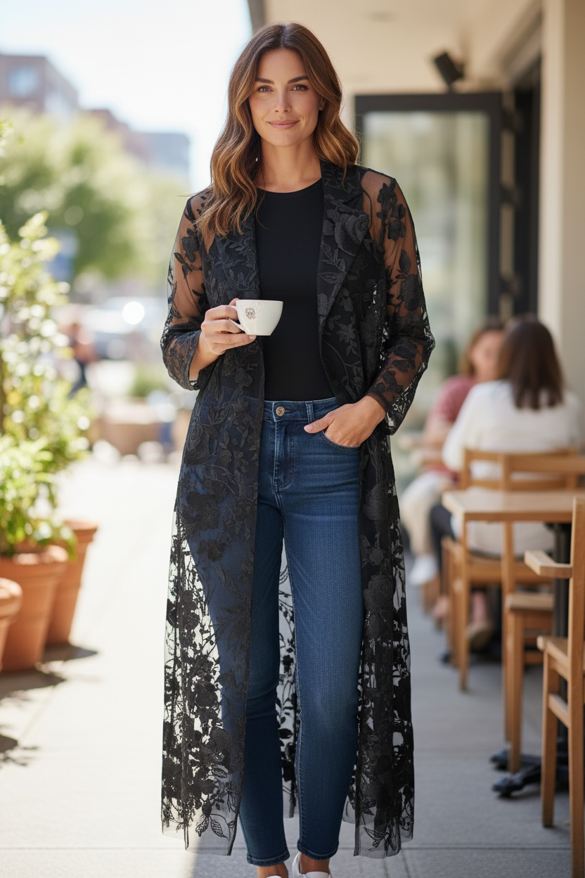 Black Lace Trench Jacket - by Spanner
