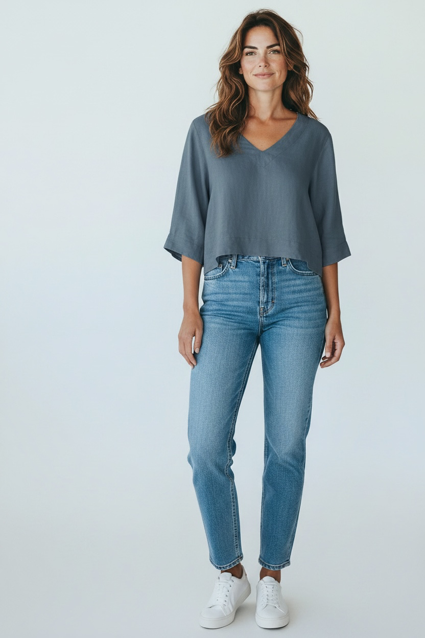 Space Blue Linen Crop Top - by DS Athens