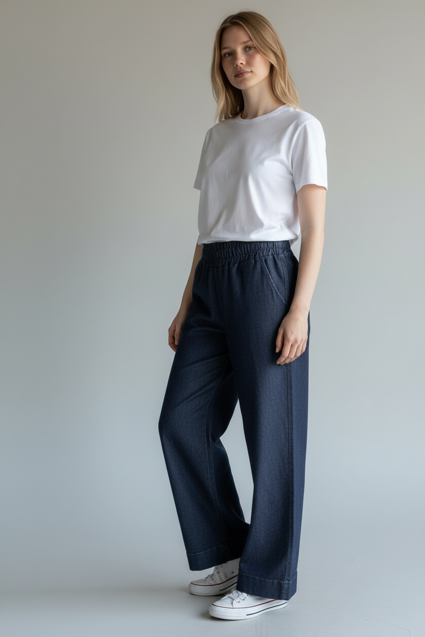 Dark Denim Wide Leg Jeans - by Elissia
