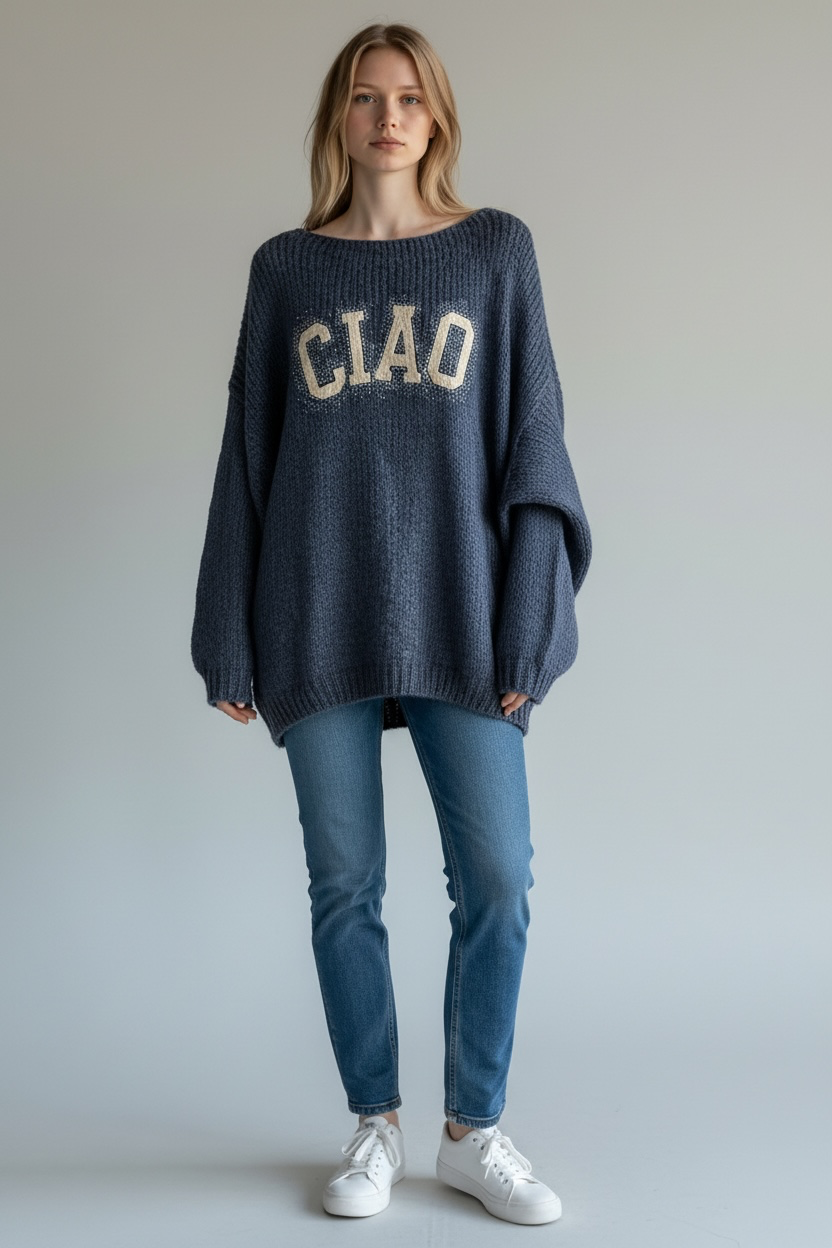 Navy CIAO Oversized Sweater - by Elissia