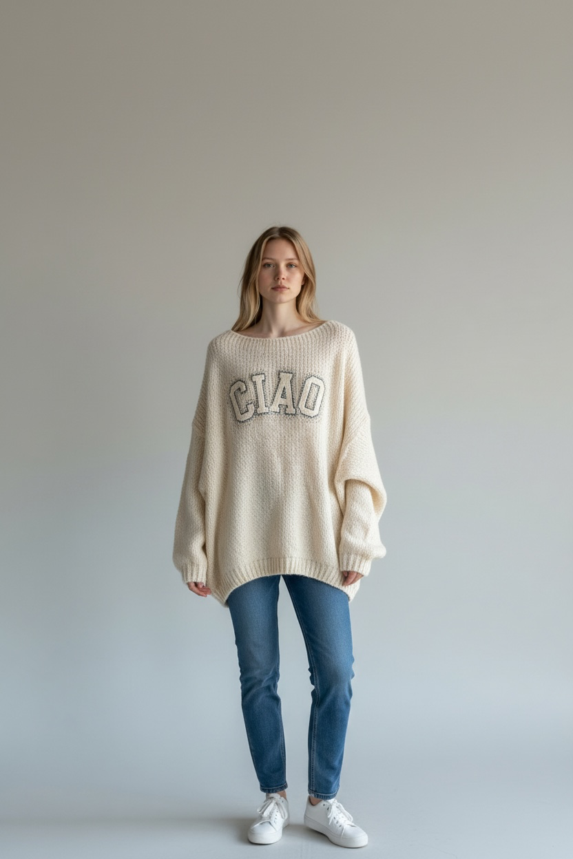 Cream CIAO Oversized Sweater - by Elissia