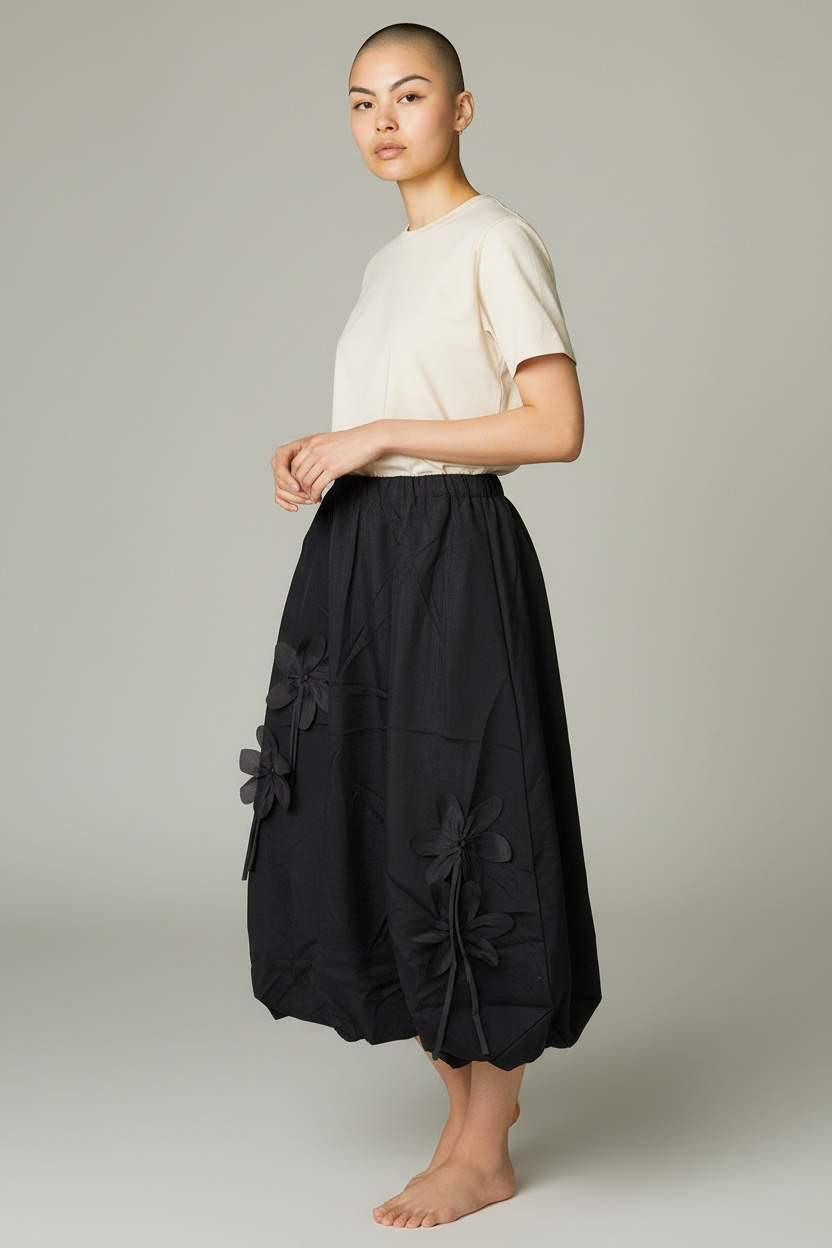 Black Floral Bubble Maxi Skirt - by Noen