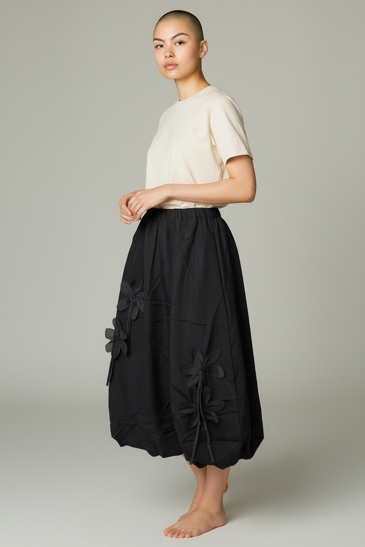 Black Floral Bubble Maxi Skirt - by Noen