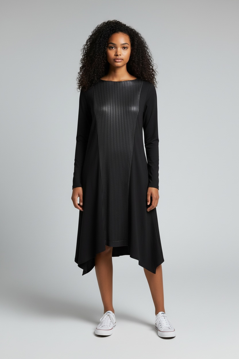 Black Ribbed Leather-Look Dress - by Ozai N Ku