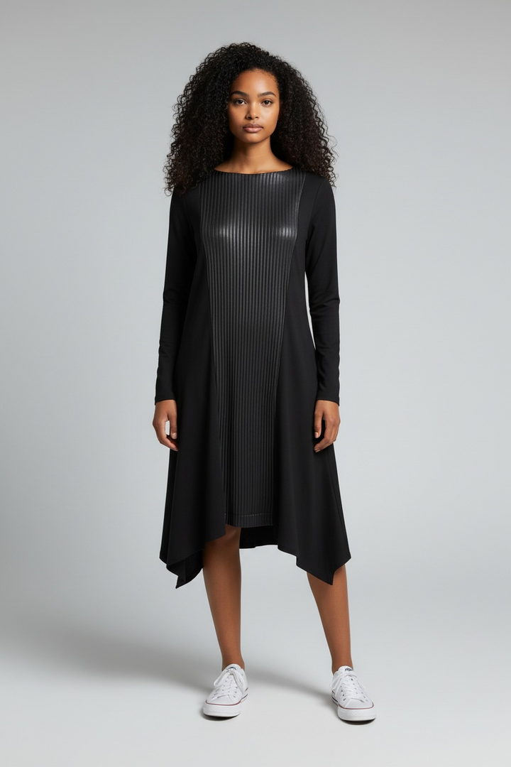 Black Ribbed Leather-Look Dress - by Ozai N Ku