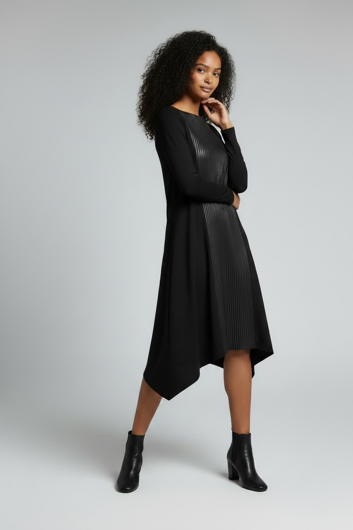 Black Ribbed Leather-Look Dress - by Ozai N Ku
