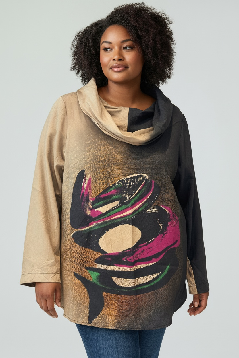 Blusa negra con estampados múltiples NOEN