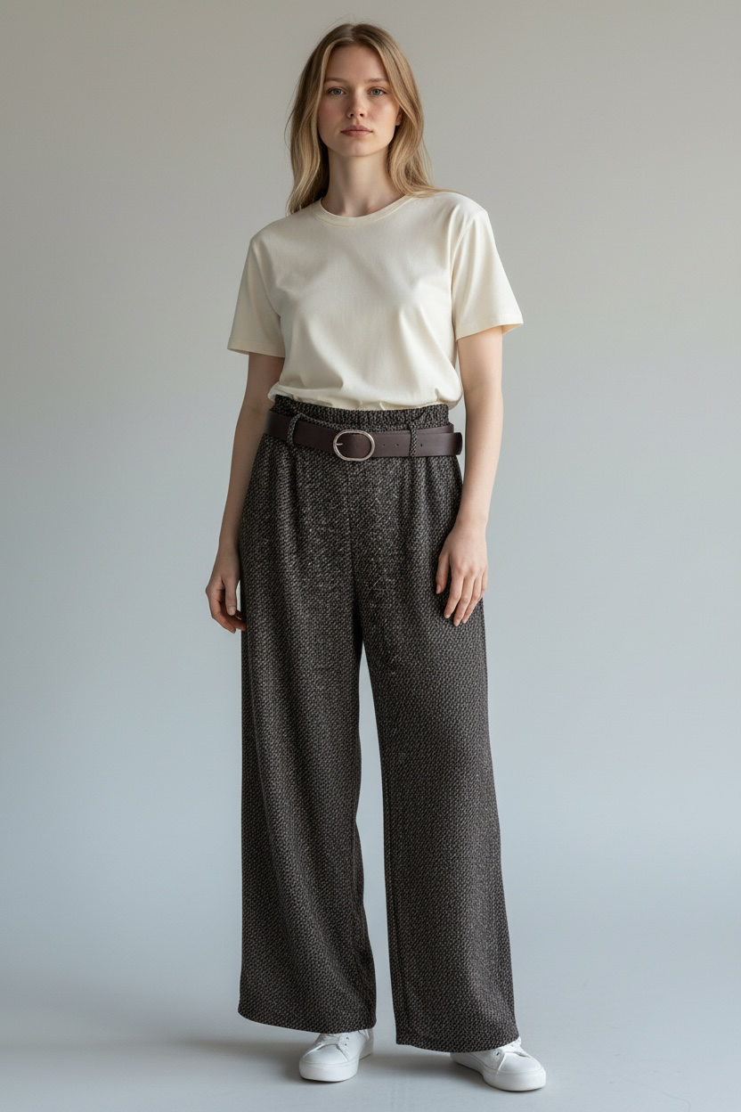 Cocoa Brown/Cream Belted Wide Leg Pant - by Eternelle