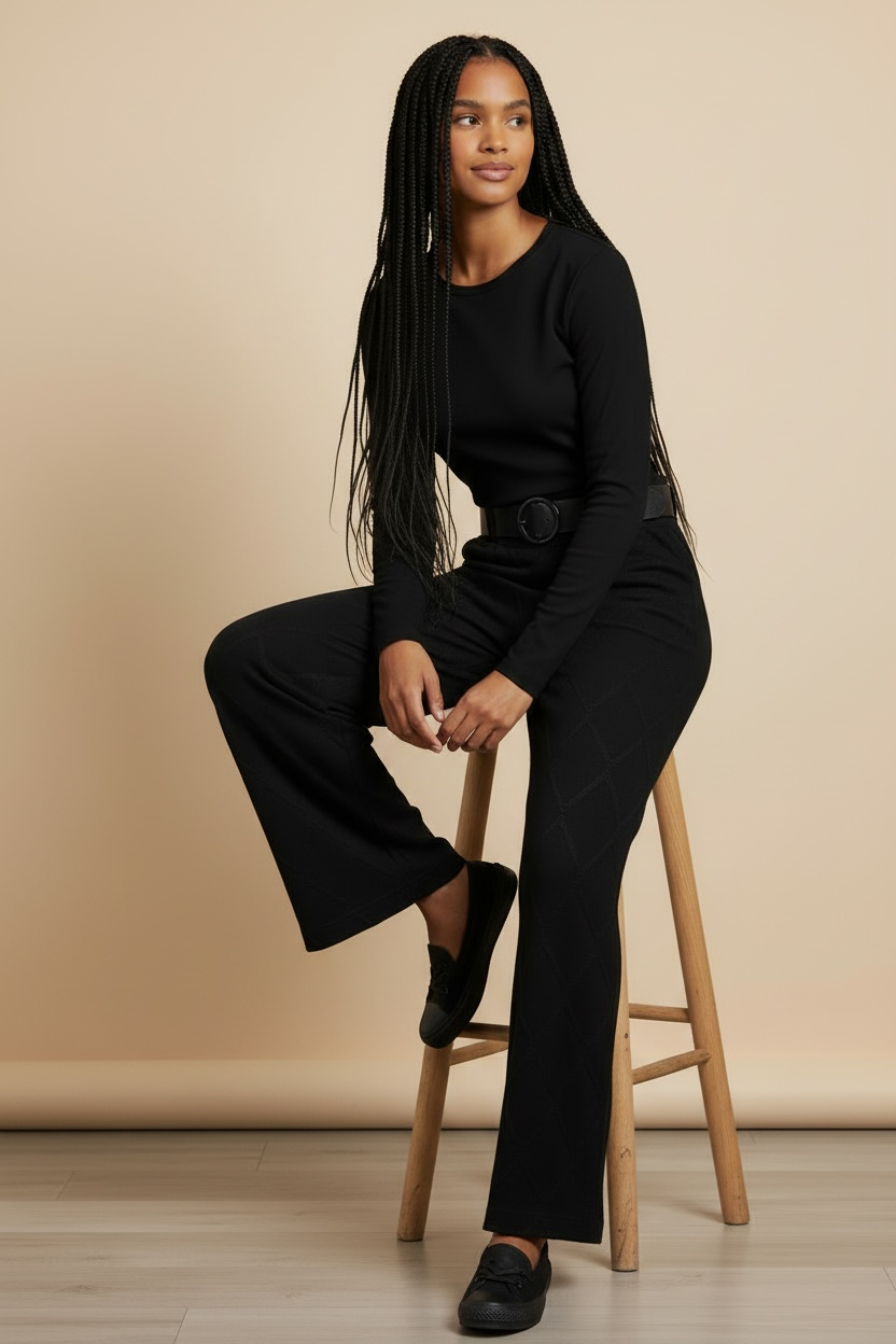 Black Knit Wide Leg Pant - by Eternelle