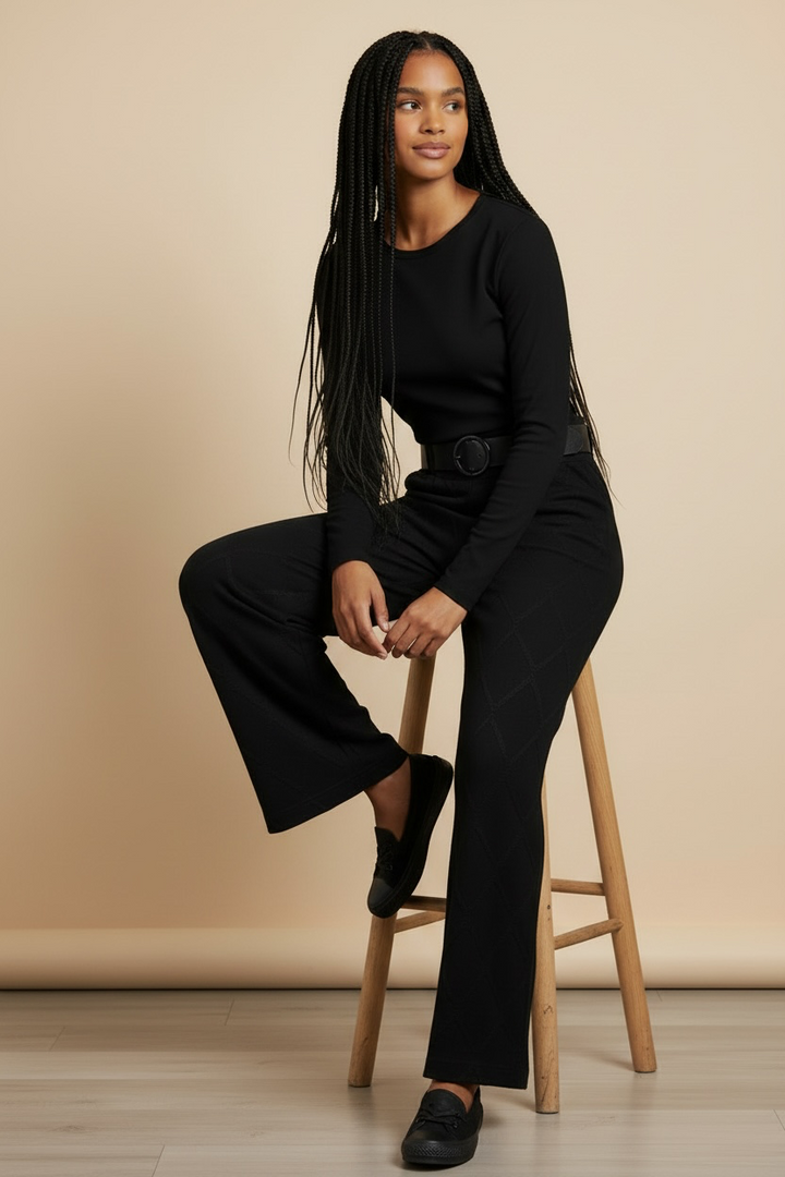 Black Knit Wide Leg Pant - by Eternelle