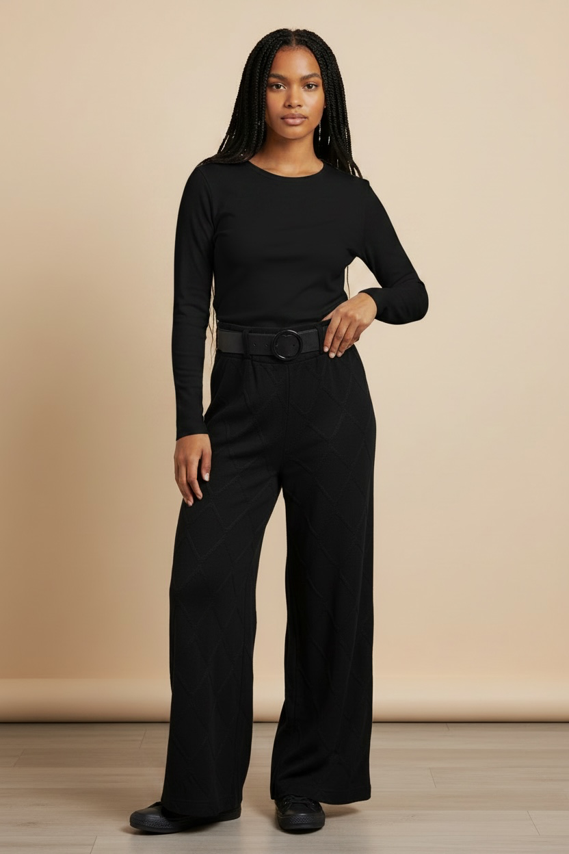 Black Knit Wide Leg Pant - by Eternelle