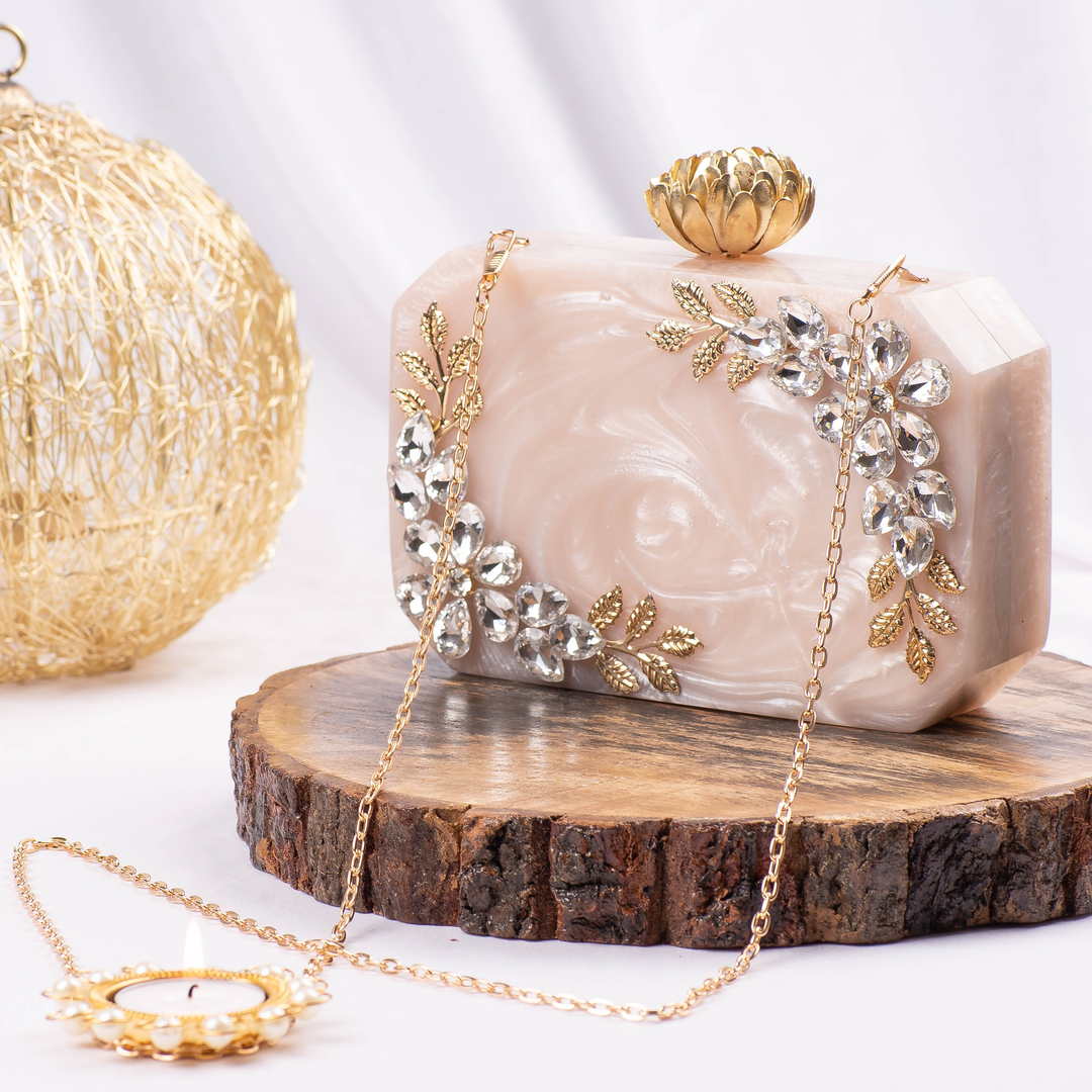 Pearl Marble Lotus Clutch Bag