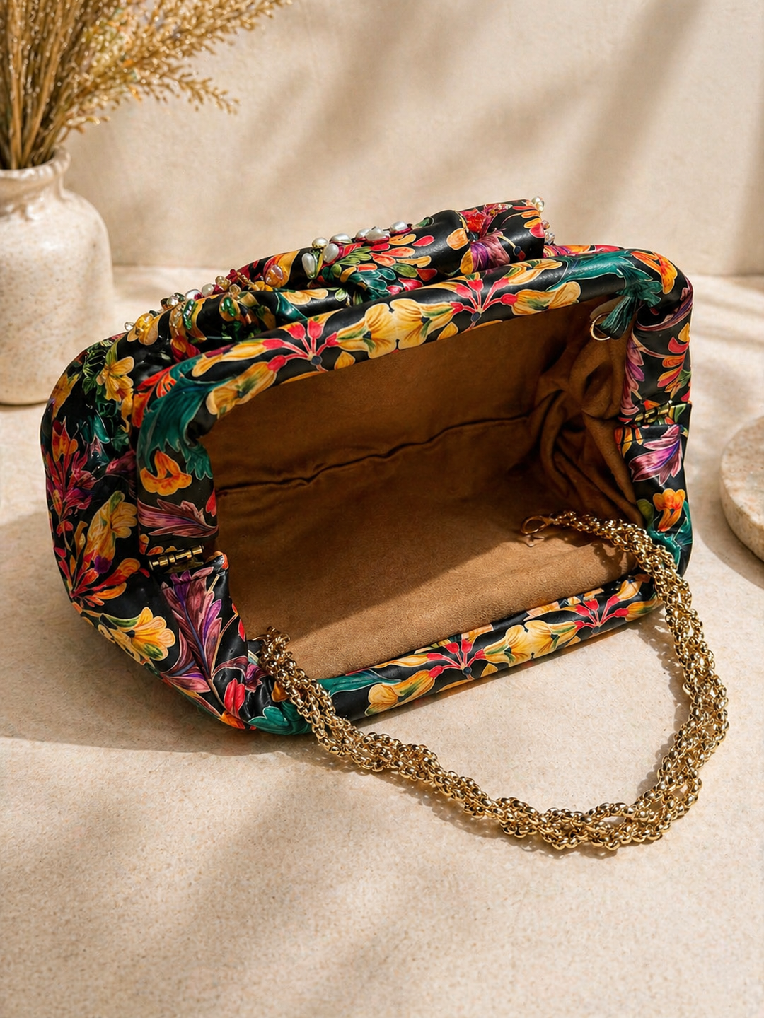 Garden Ruche Beaded Clutch