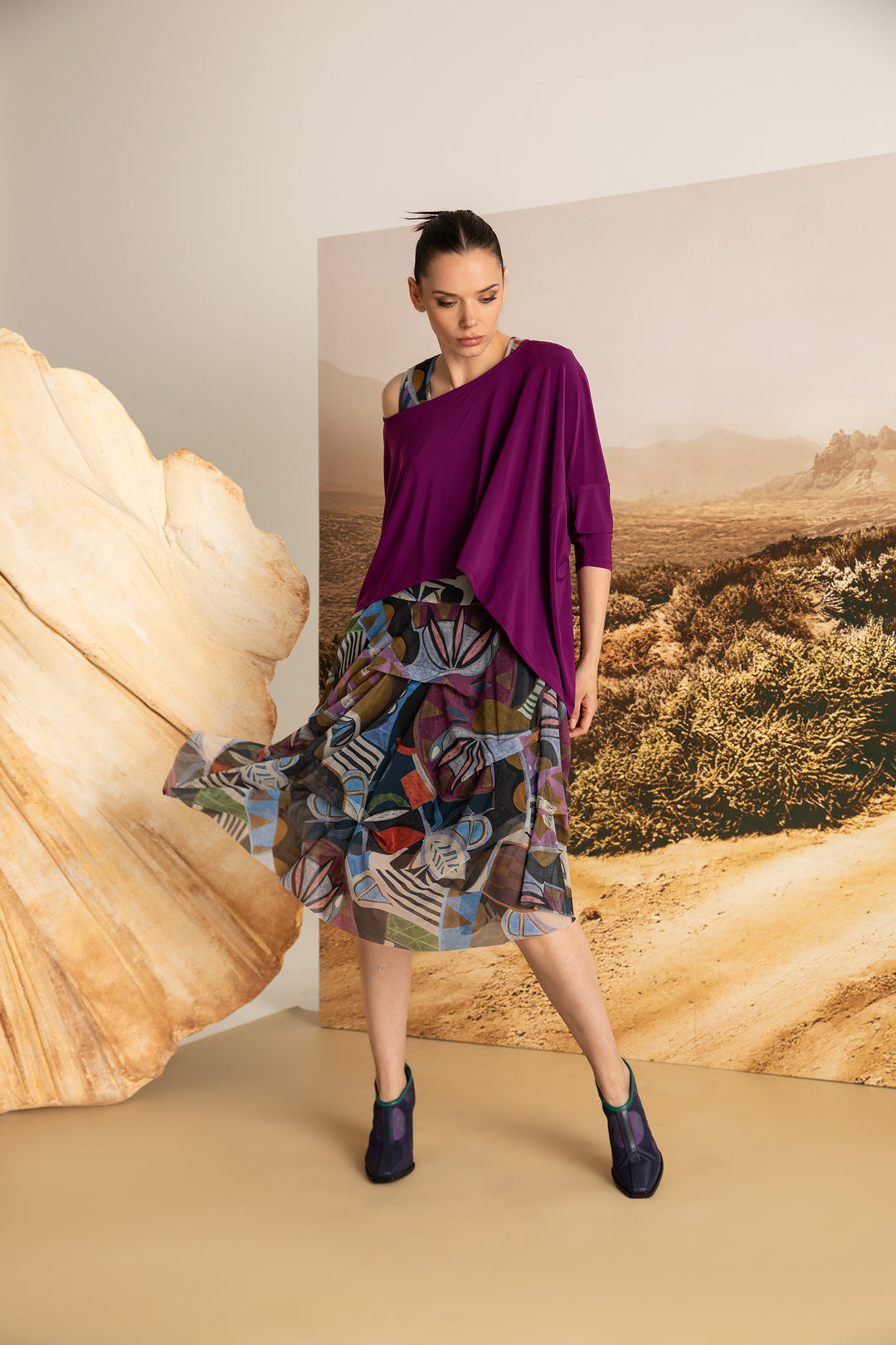 Cropped Purple Drape Top - by Kozan