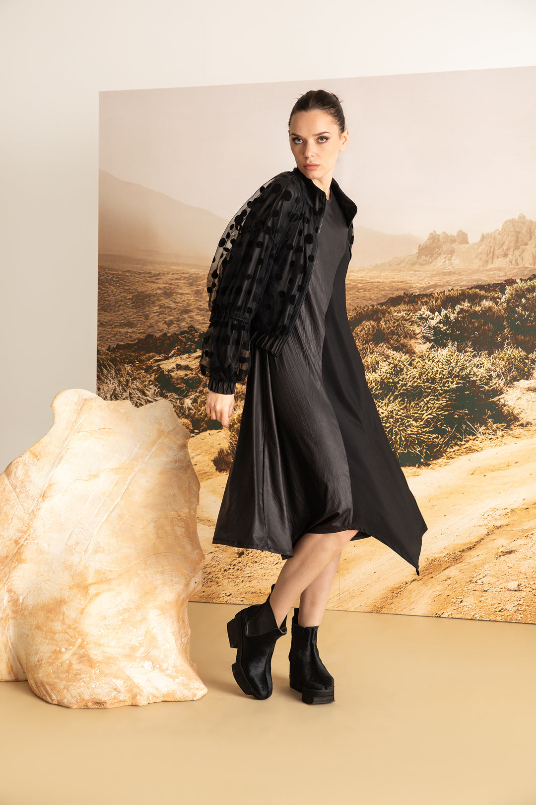 Black Sheer Polka Dot Bomber Jacket - by Kozan